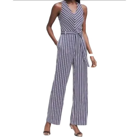 Women's Banana Republic Jumpsuit, Size 10, Black , white & blue - Picture 1 of 5